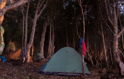 Remote campsite on the coast